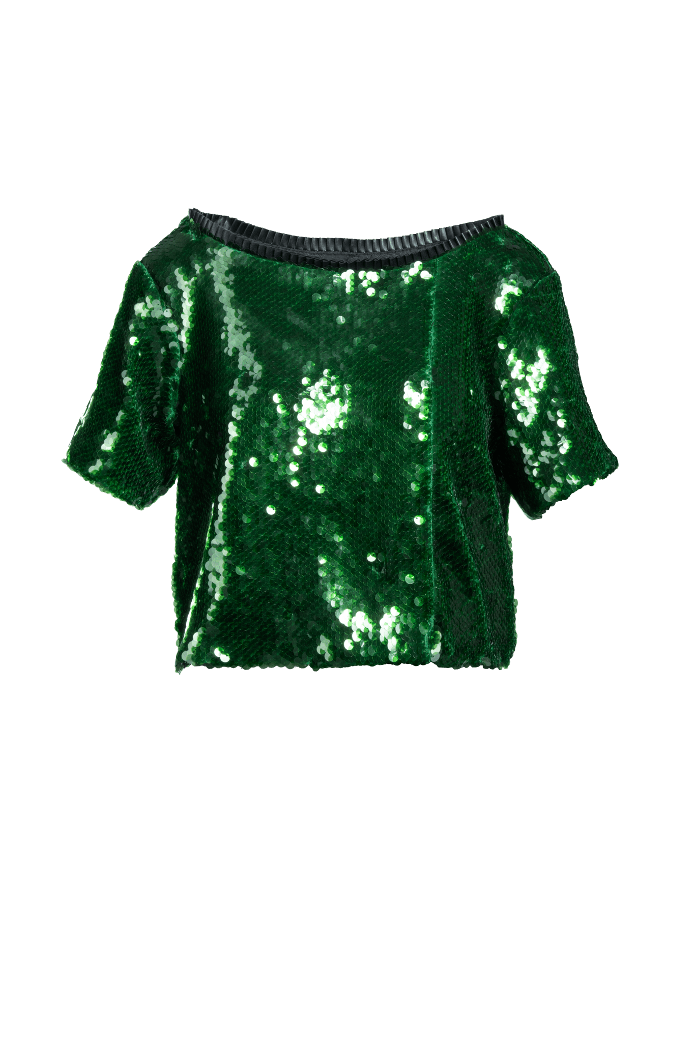 Pailletten Shirt gepatcht mit veganen Lederfalten - Clara Siegenthaler GmbH