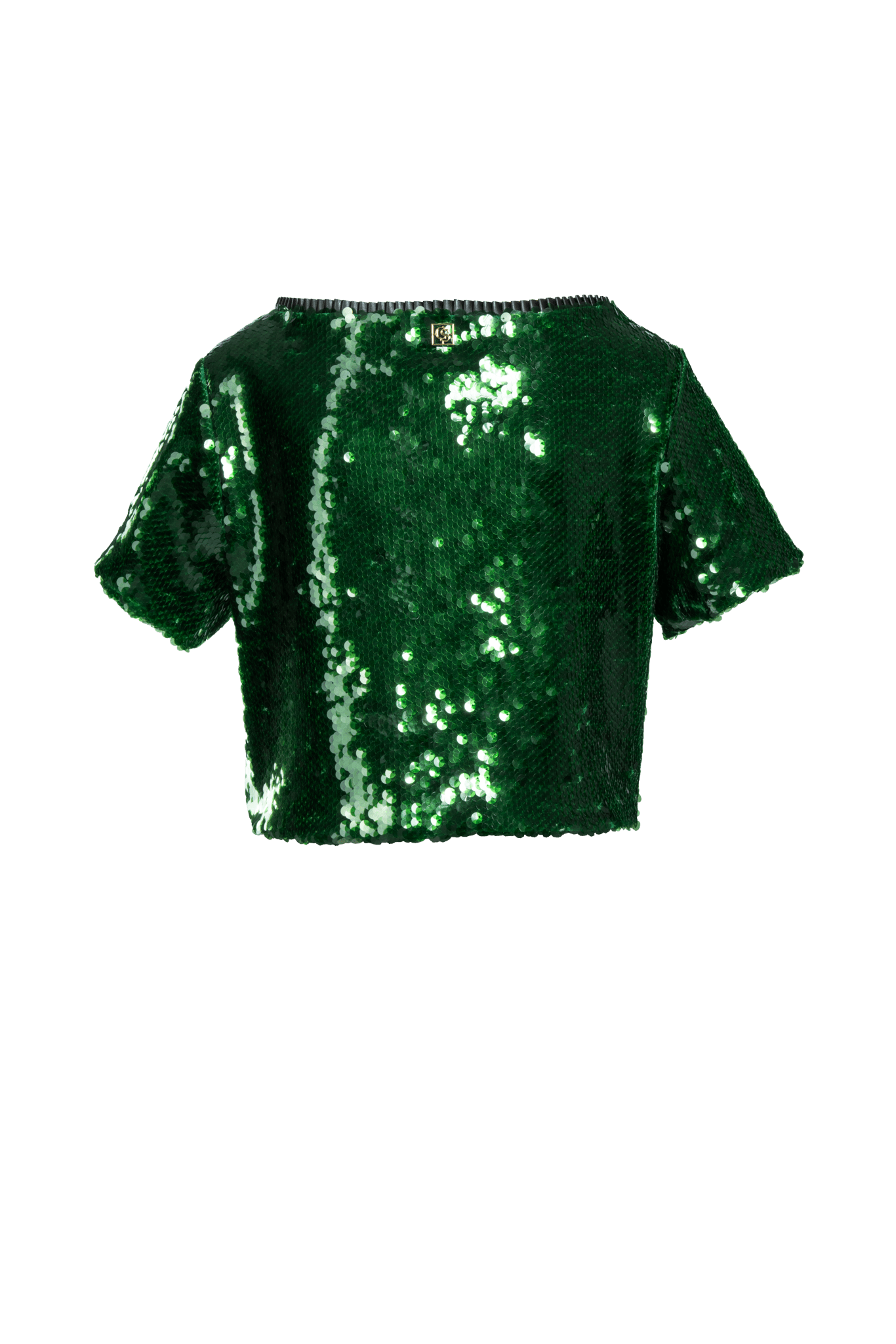 Pailletten Shirt gepatcht mit veganen Lederfalten - Clara Siegenthaler GmbH