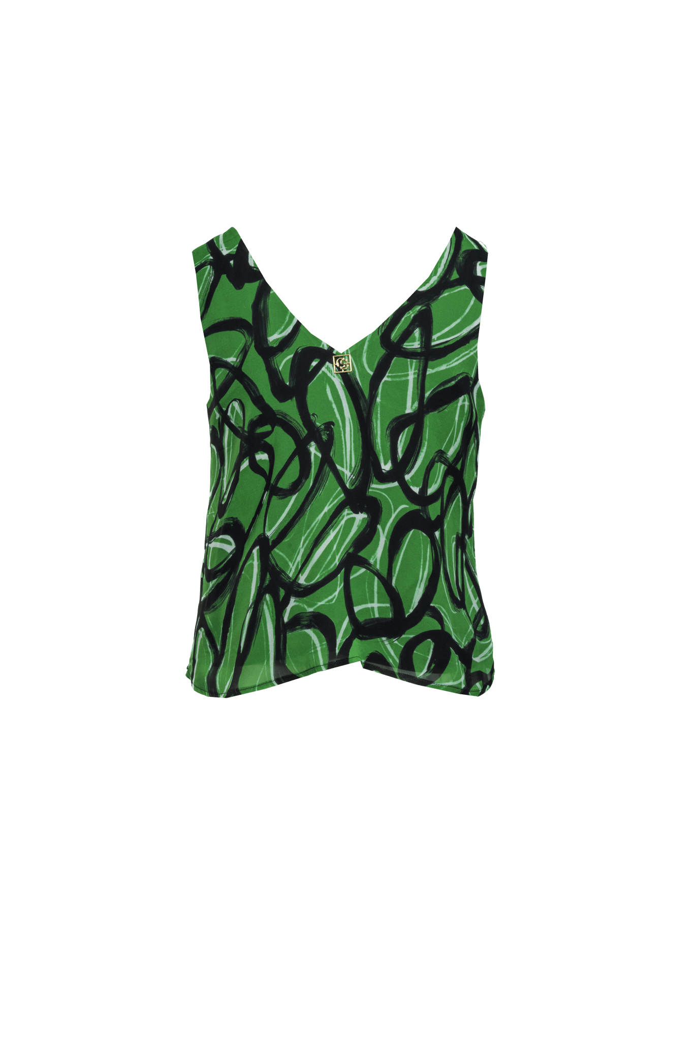 Chiffon - Seiden Top mit Brosche in grafischem Print - Clara Siegenthaler GmbH