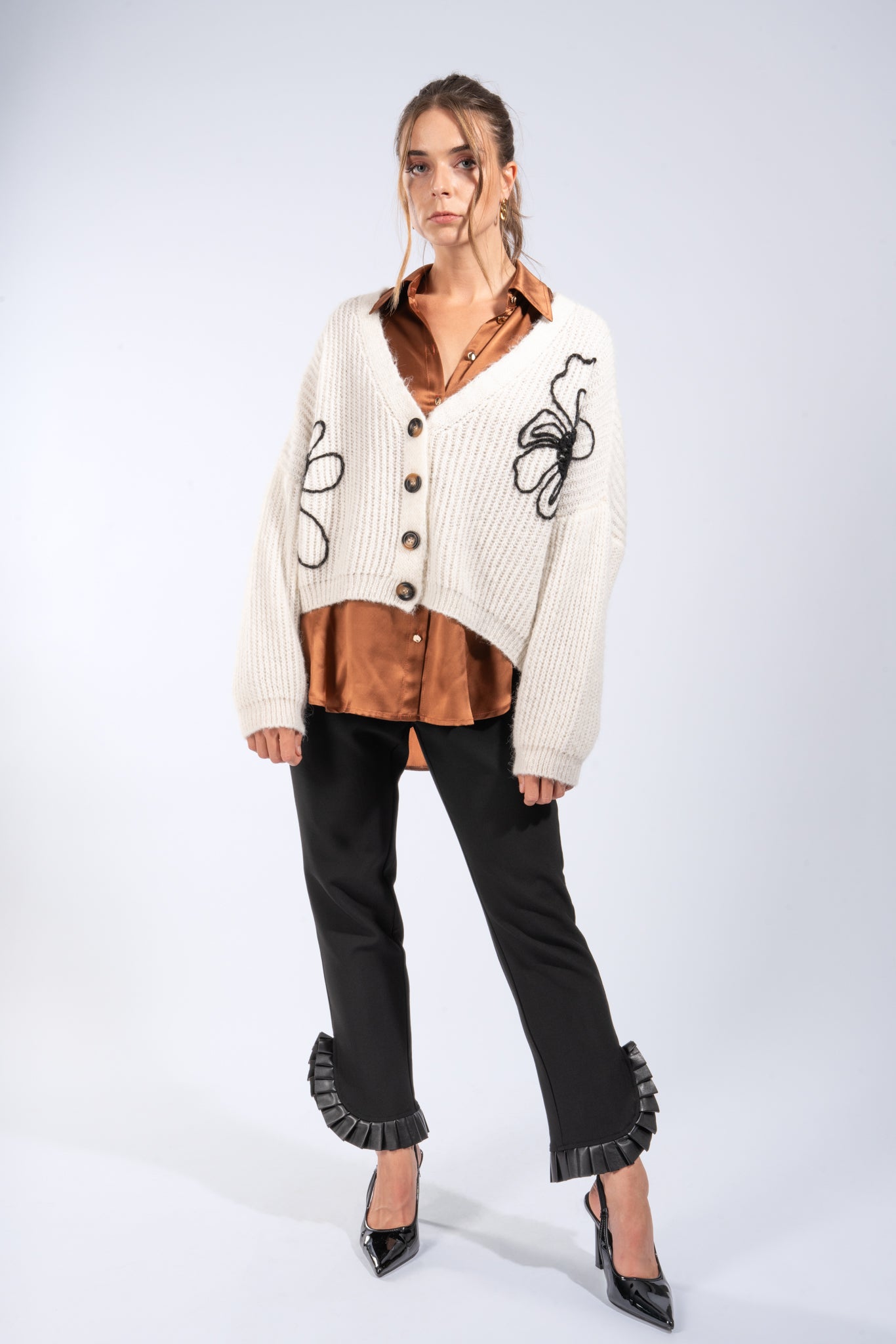 Strick-Cardigan mit Flower Application