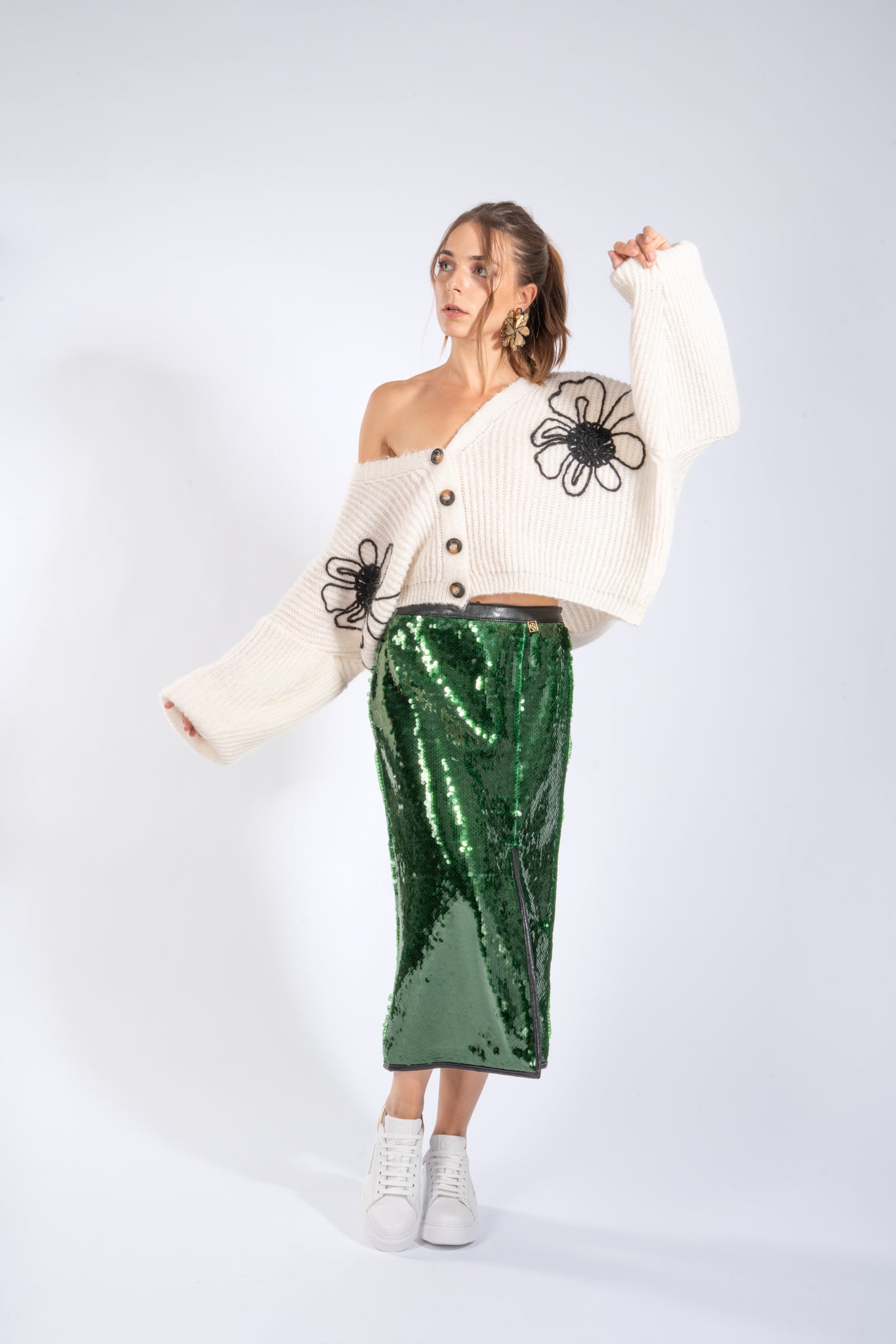 Strick-Cardigan mit Flower Application