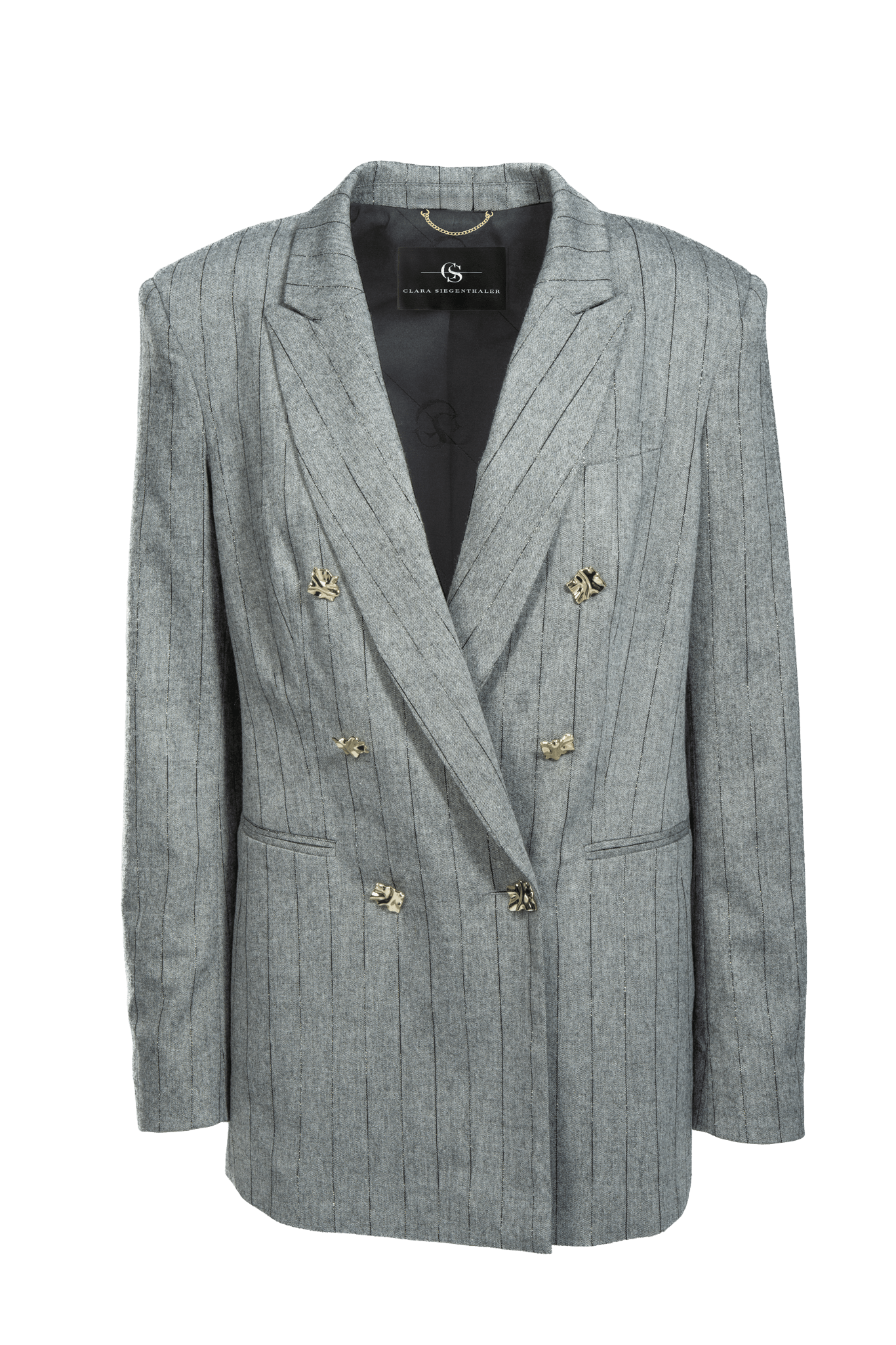Oversized Blazer im Nadelstreifen Look mit zartem Lurex - Clara Siegenthaler GmbH