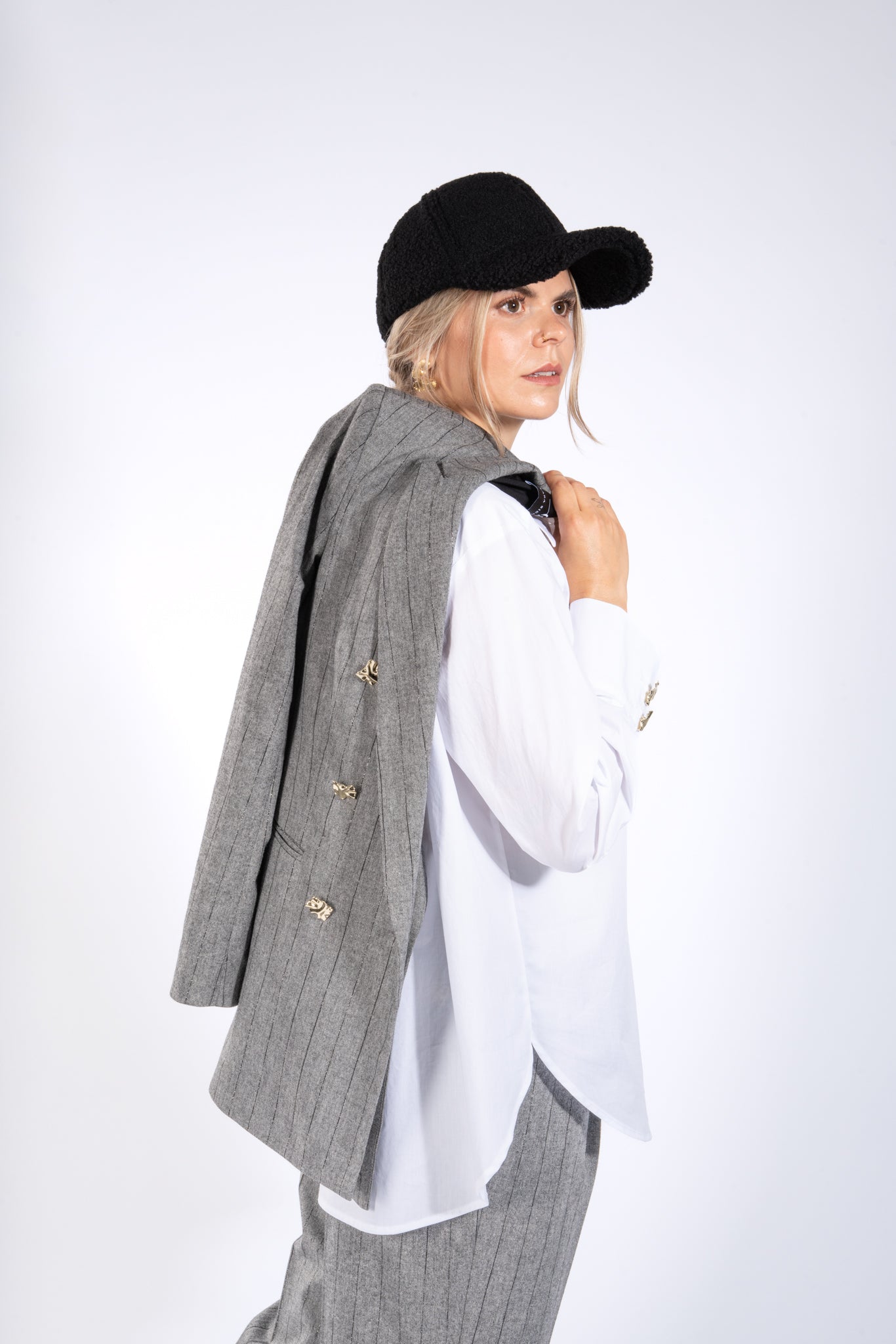 Oversized Blazer im Nadelstreifen Look mit zartem Lurex