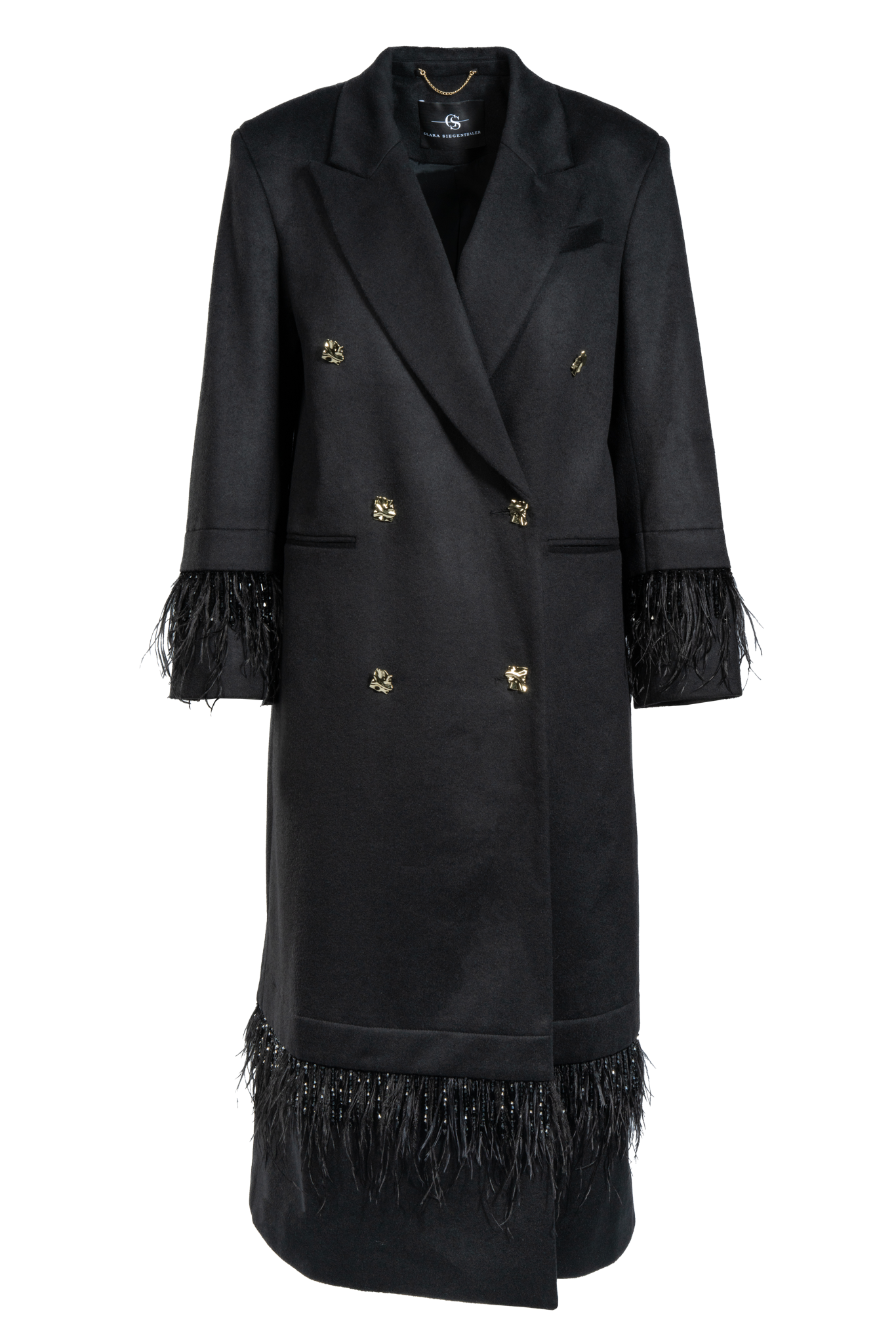 Freisteller Mantel aus Schurwoll-kaschmir-mischung mit Federn und Perlen Herbst/Winter 25 Kollektion