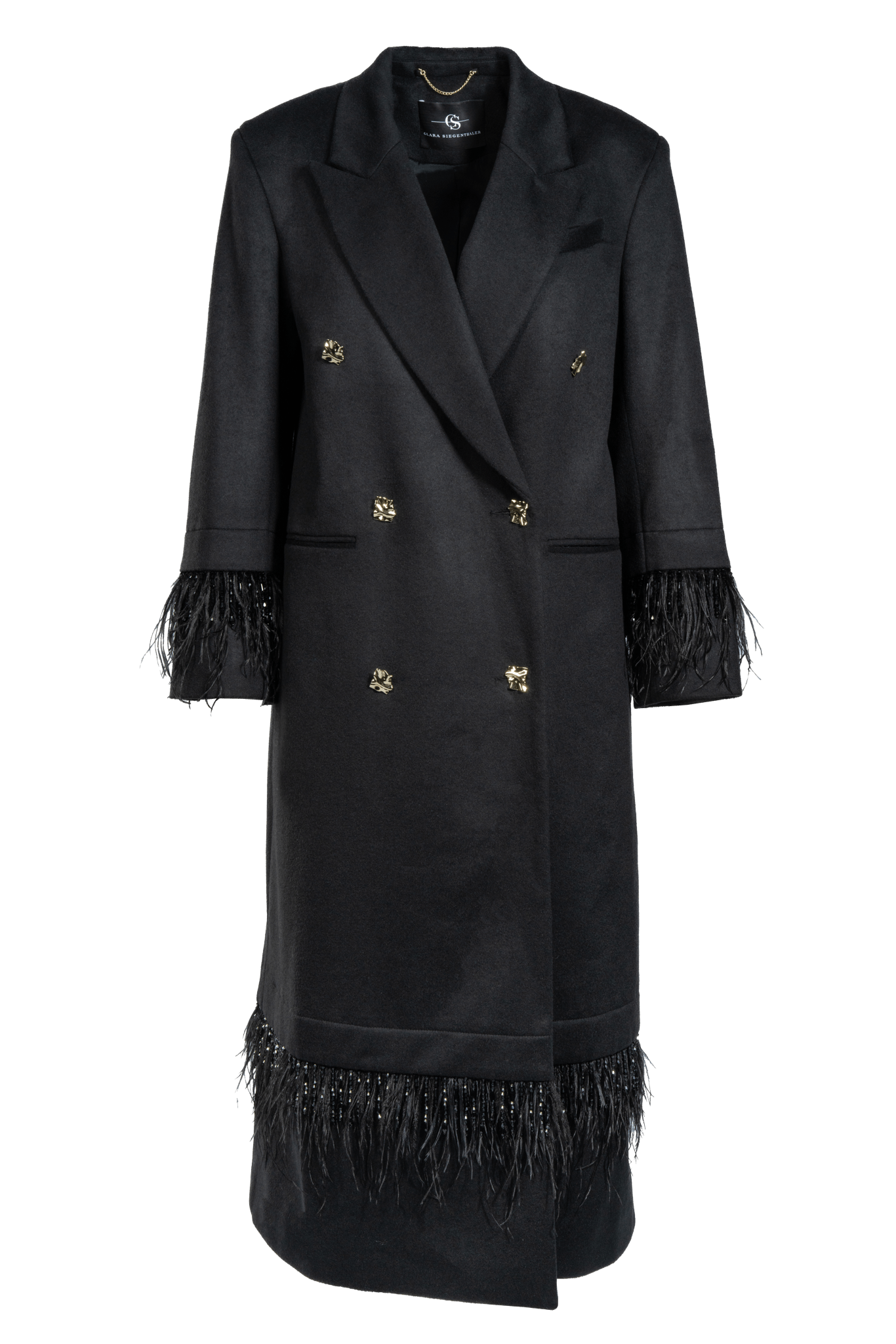 Mantel aus Schurwoll - Kaschmir - Mischung mit Federn und Perlen - Clara Siegenthaler GmbH