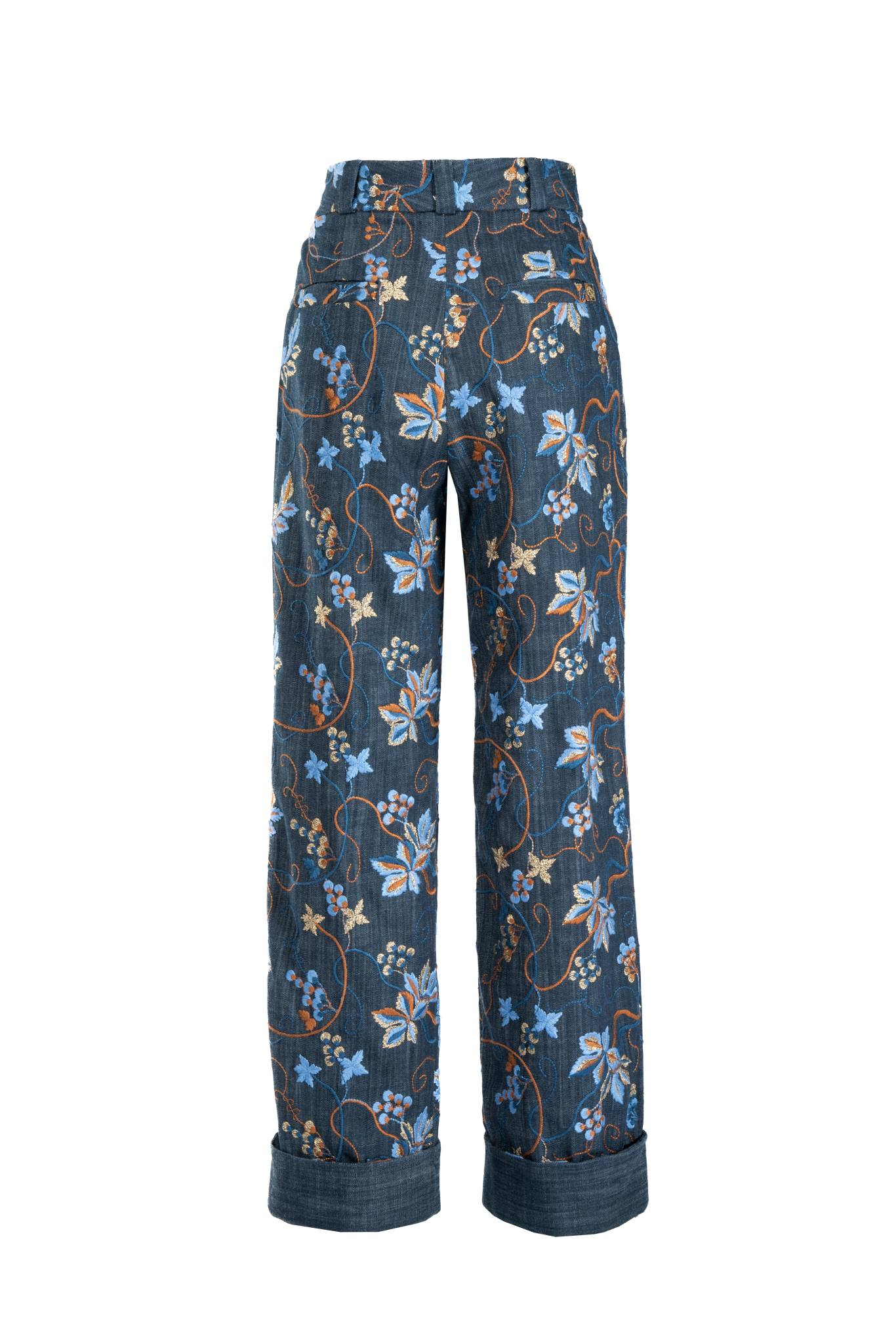 Weite Hose aus besticktem Denim mit breitem Aufschlag