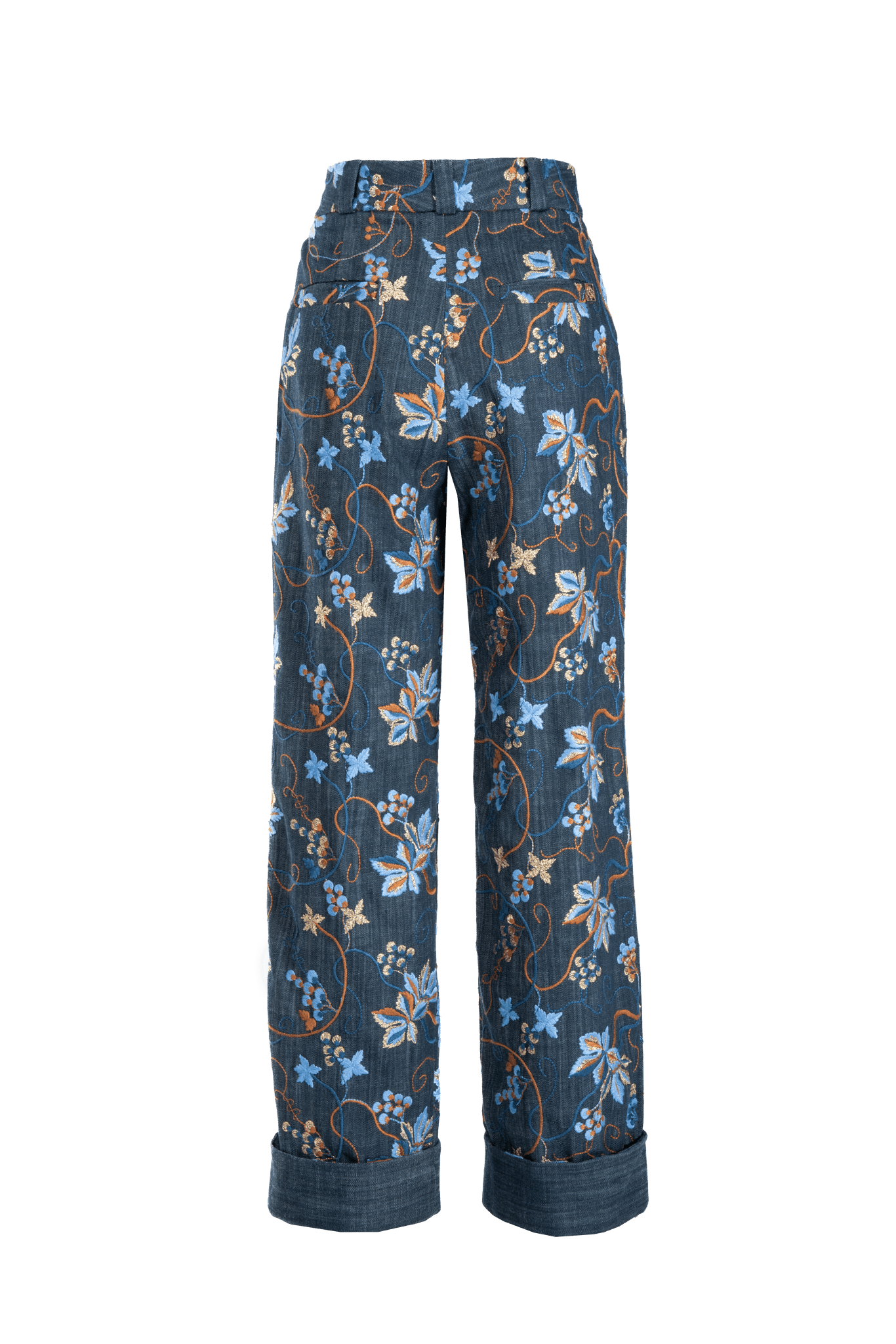 Weite Hose aus besticktem Denim mit breitem Aufschlag - Clara Siegenthaler GmbH