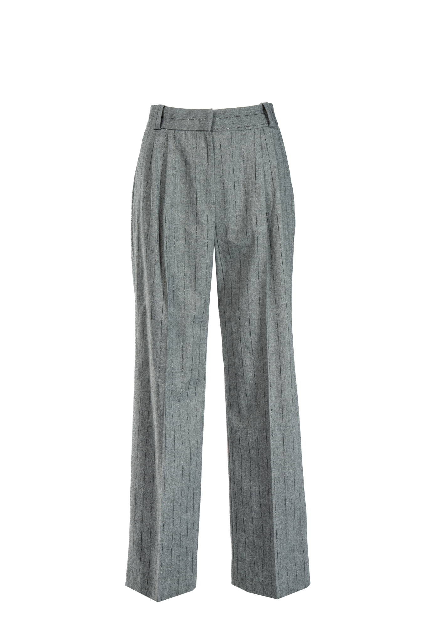 Fließende Marlenehose im Nadelstreifen Look mit zartem Lurex