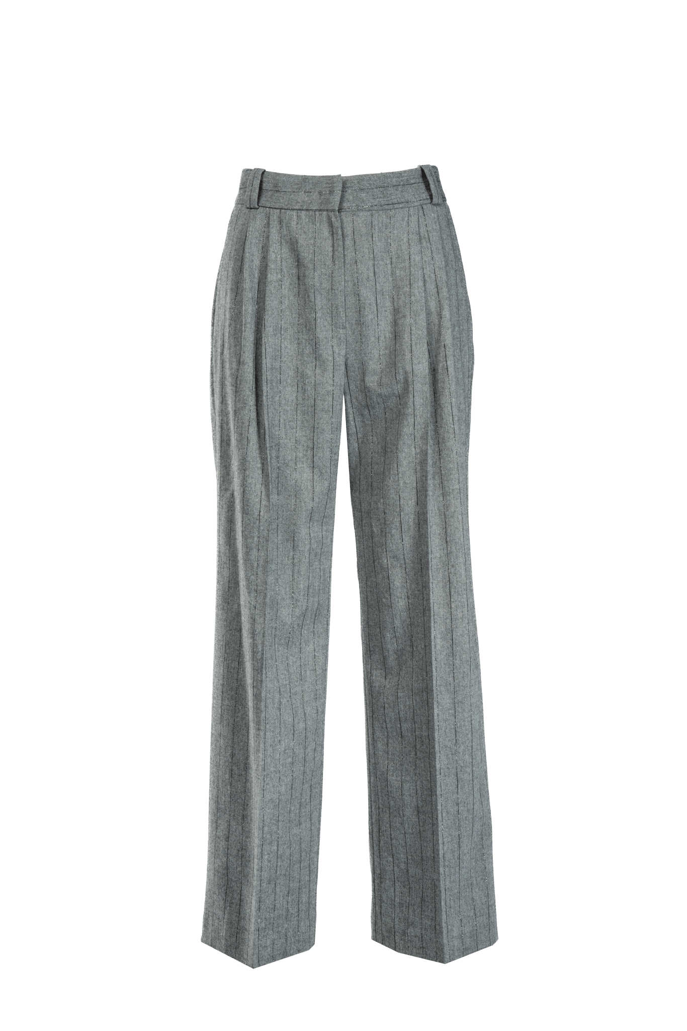 Fließende Marlenehose im Nadelstreifen Look mit zartem Lurex - Clara Siegenthaler GmbH