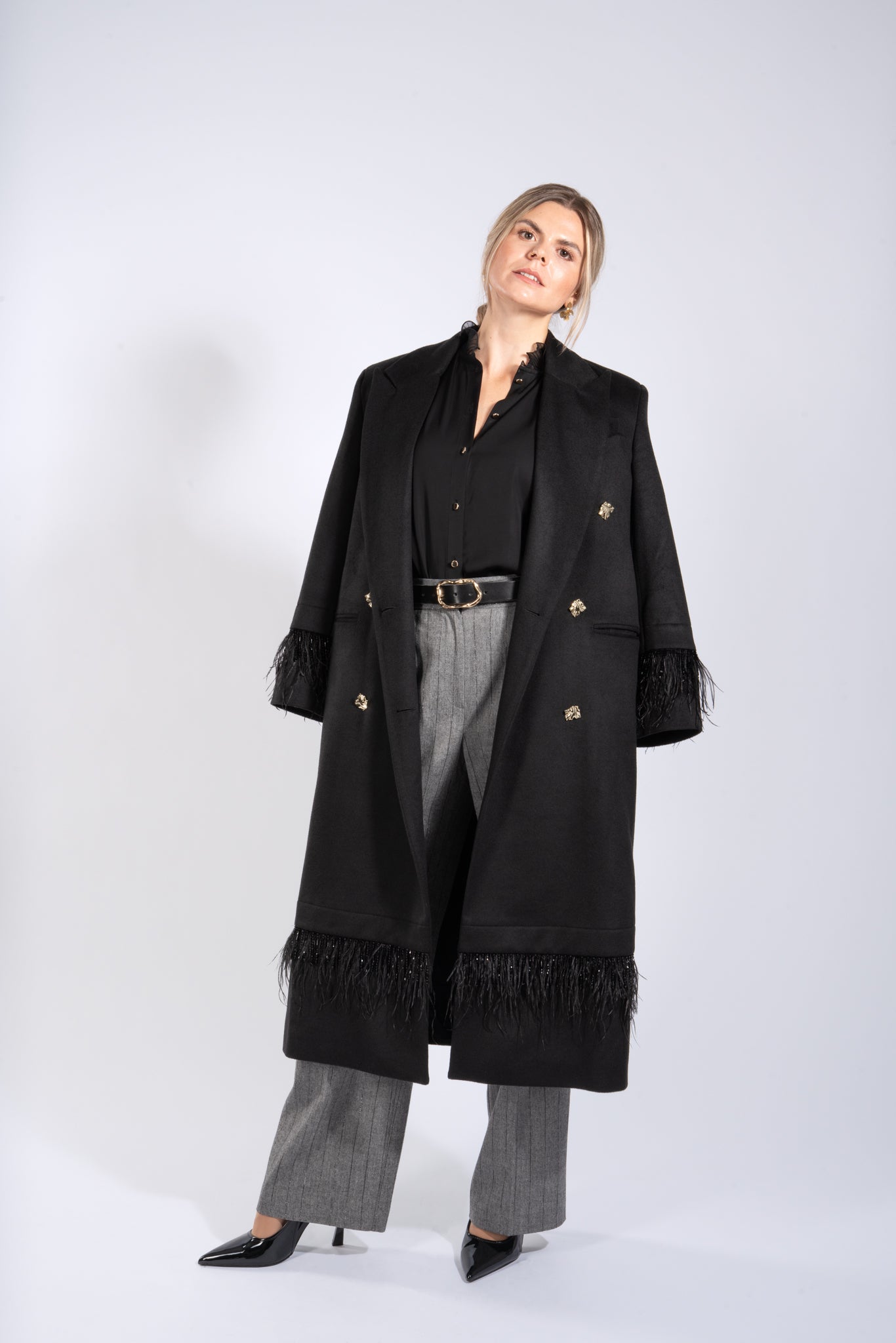 Fließende Marlenehose im Nadelstreifen Look mit zartem Lurex