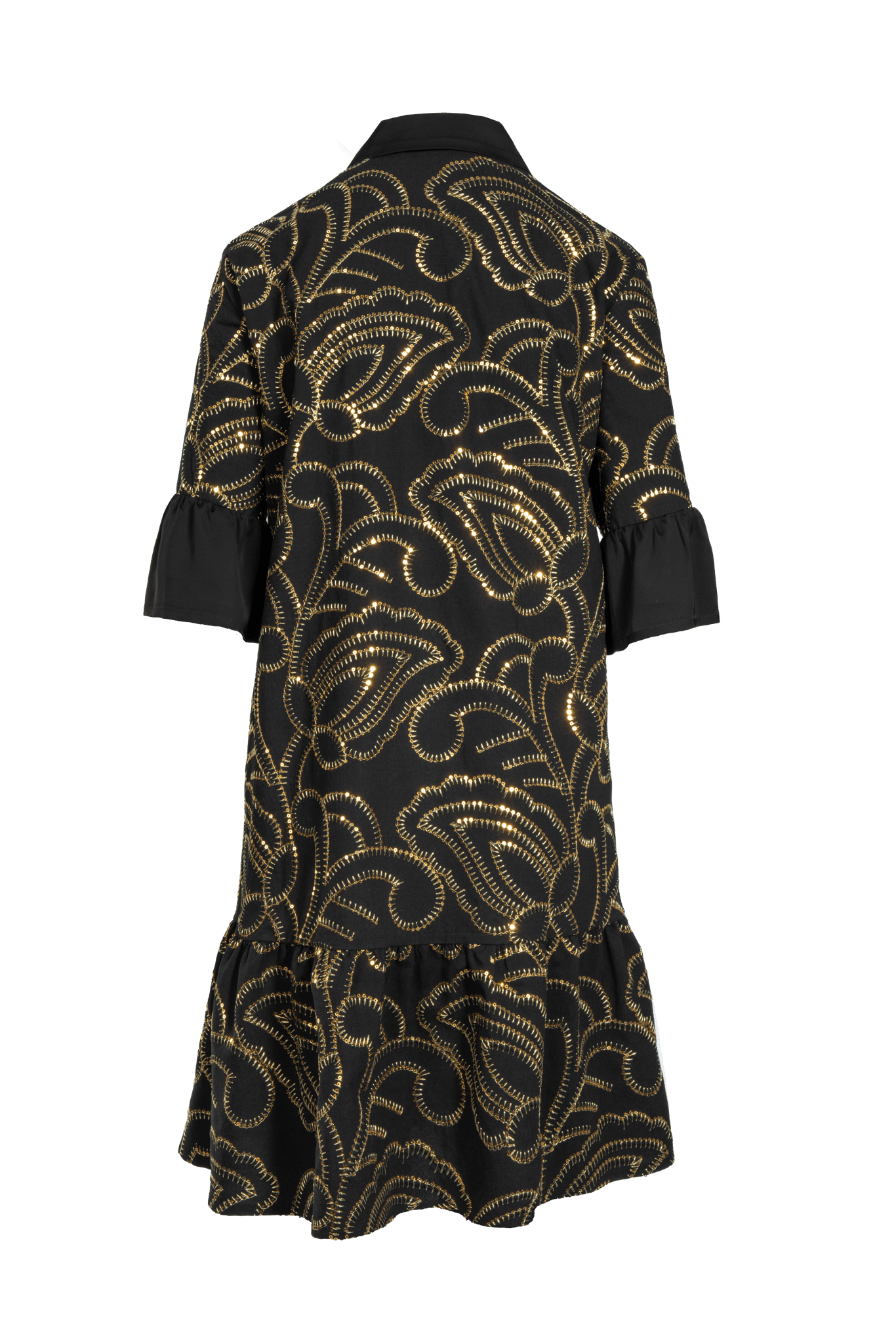 Kurzes schwingendes Kleid aus bestickter Baumwolle mit Goldknöpfen - Clara Siegenthaler GmbH