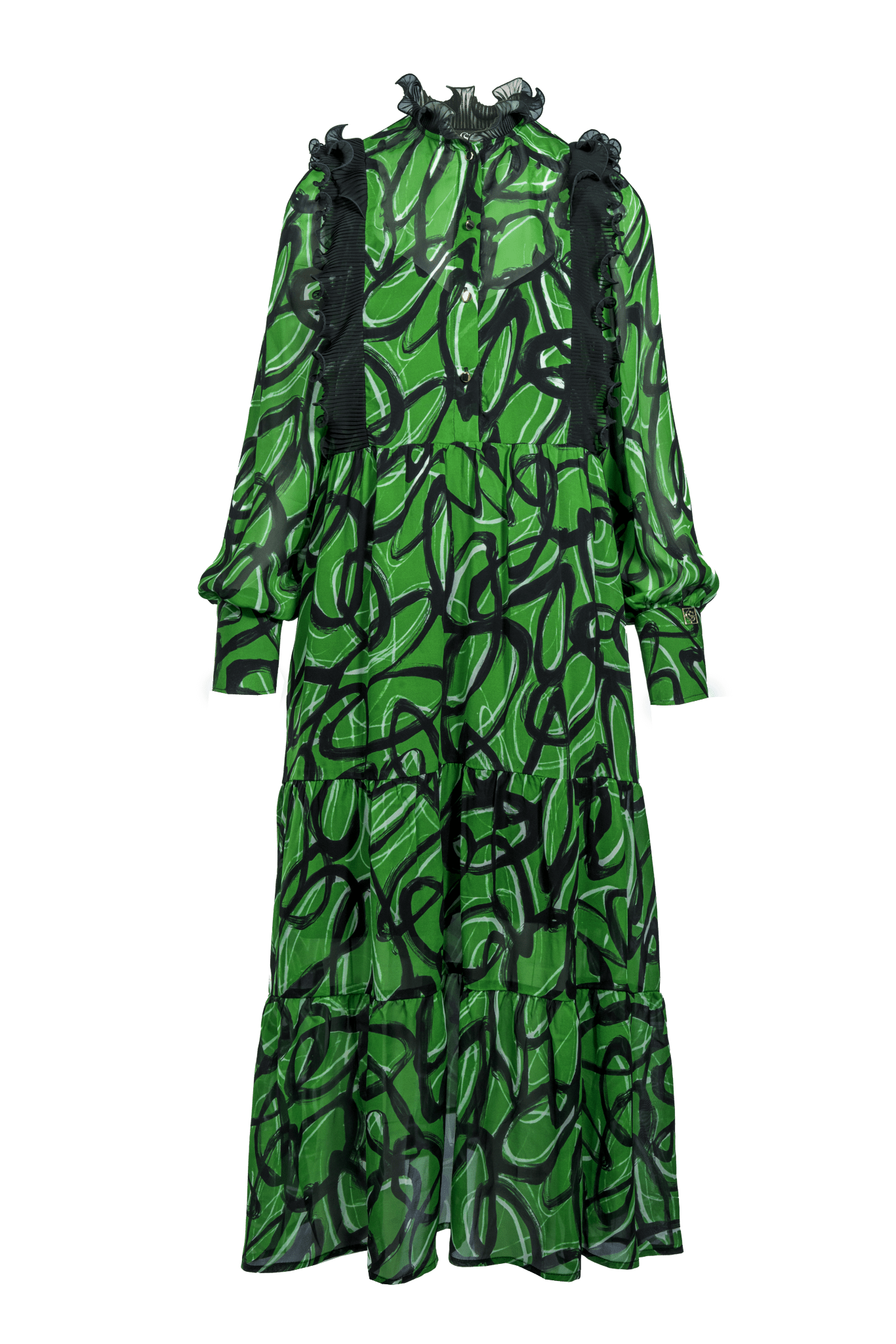 Midikleid aus Chiffon mit Plisseefalten in grafischem Print - Clara Siegenthaler GmbH