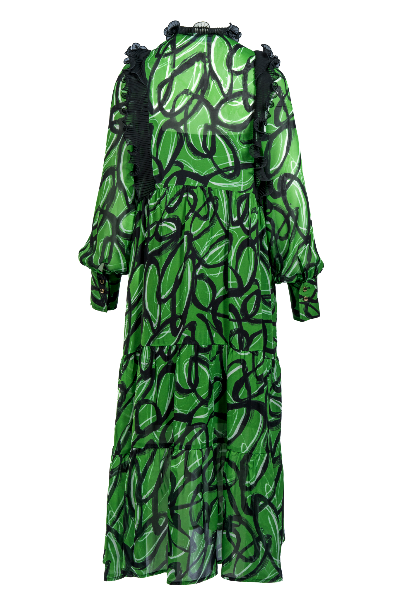 Midikleid aus Chiffon mit Plisseefalten in grafischem Print