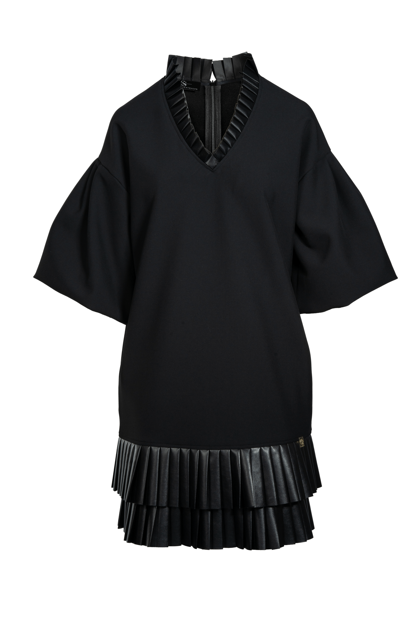 Kurzes Kleid mit veganen Lederfalten - Clara Siegenthaler GmbH