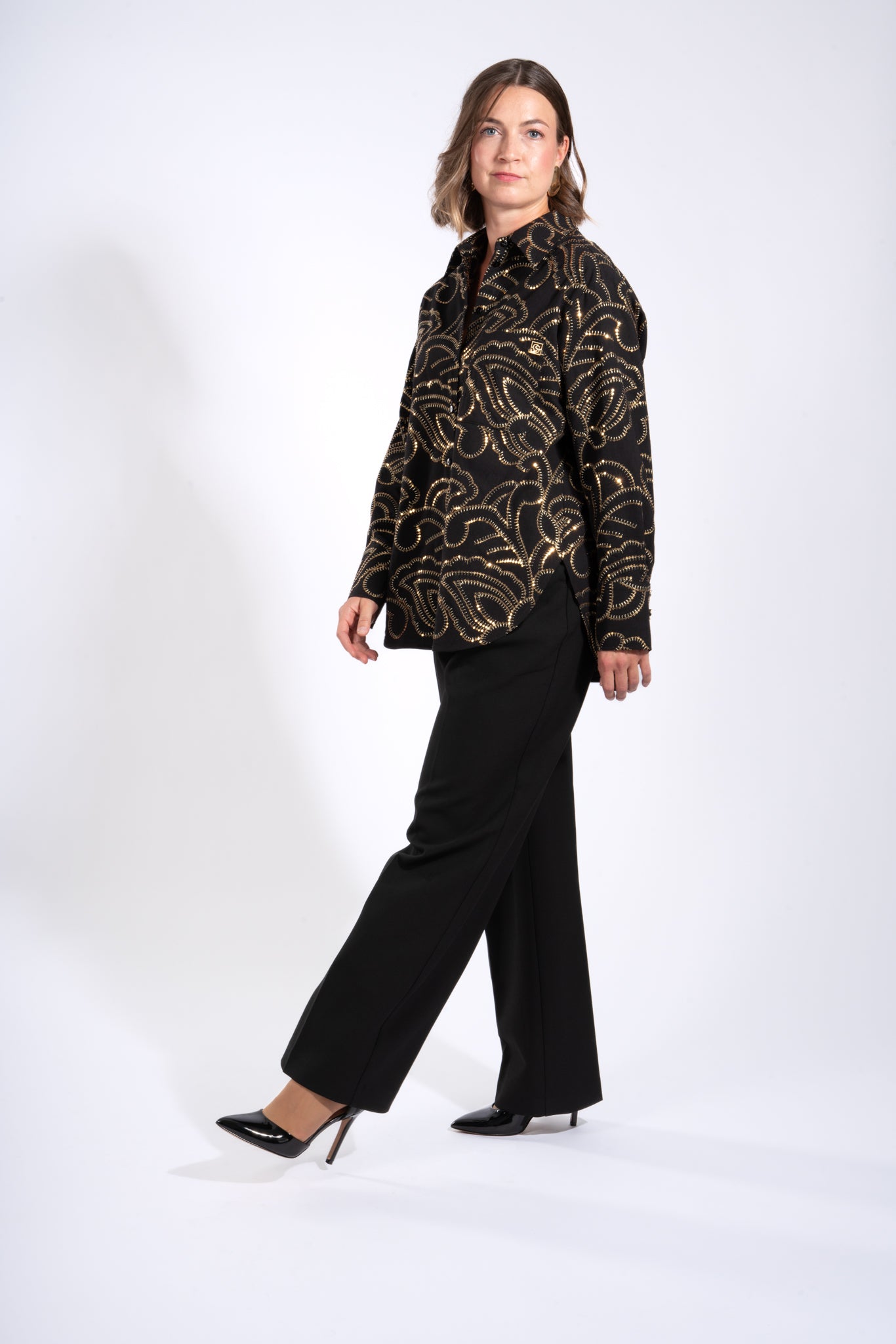 Oversized Hemdbluse aus bestickter Baumwolle