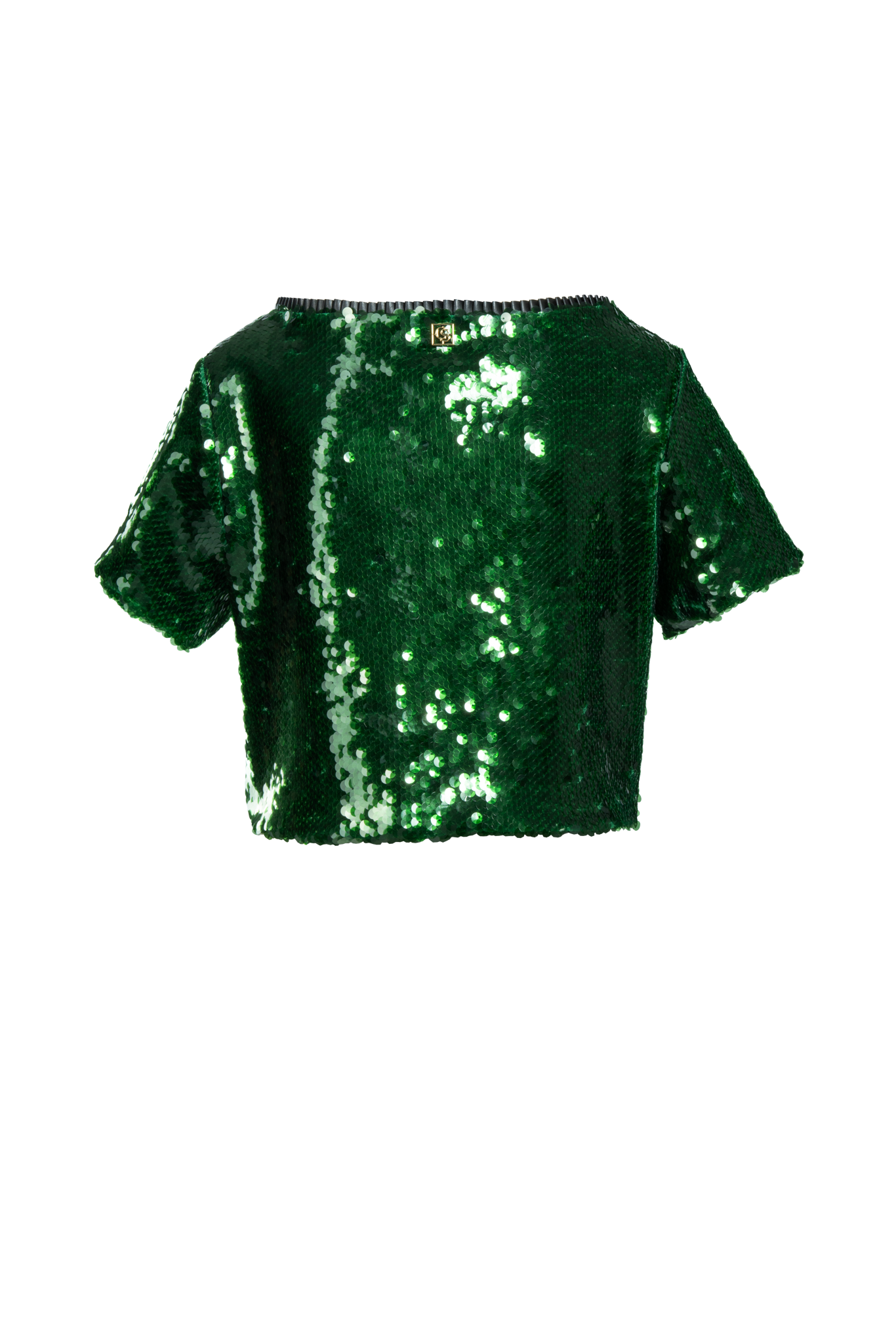 Pailletten Shirt gepatcht mit veganen Lederfalten