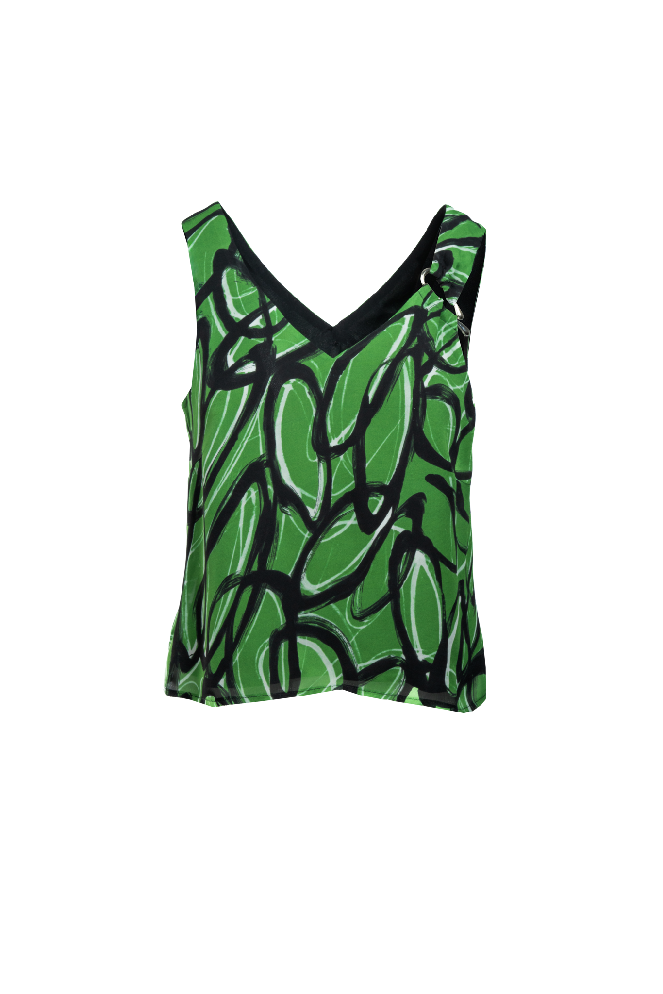Chiffon-Seiden Top mit Brosche in grafischem Print