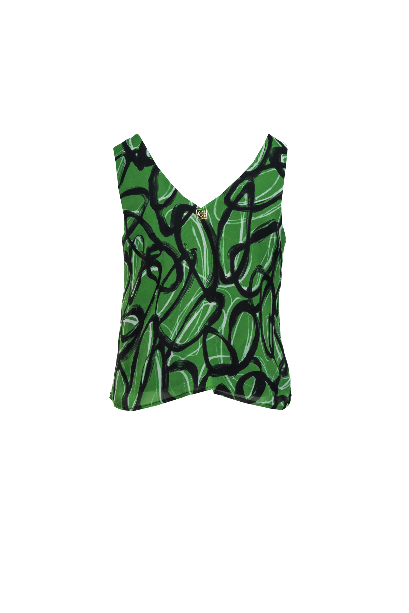 Chiffon-Seiden Top mit Brosche in grafischem Print