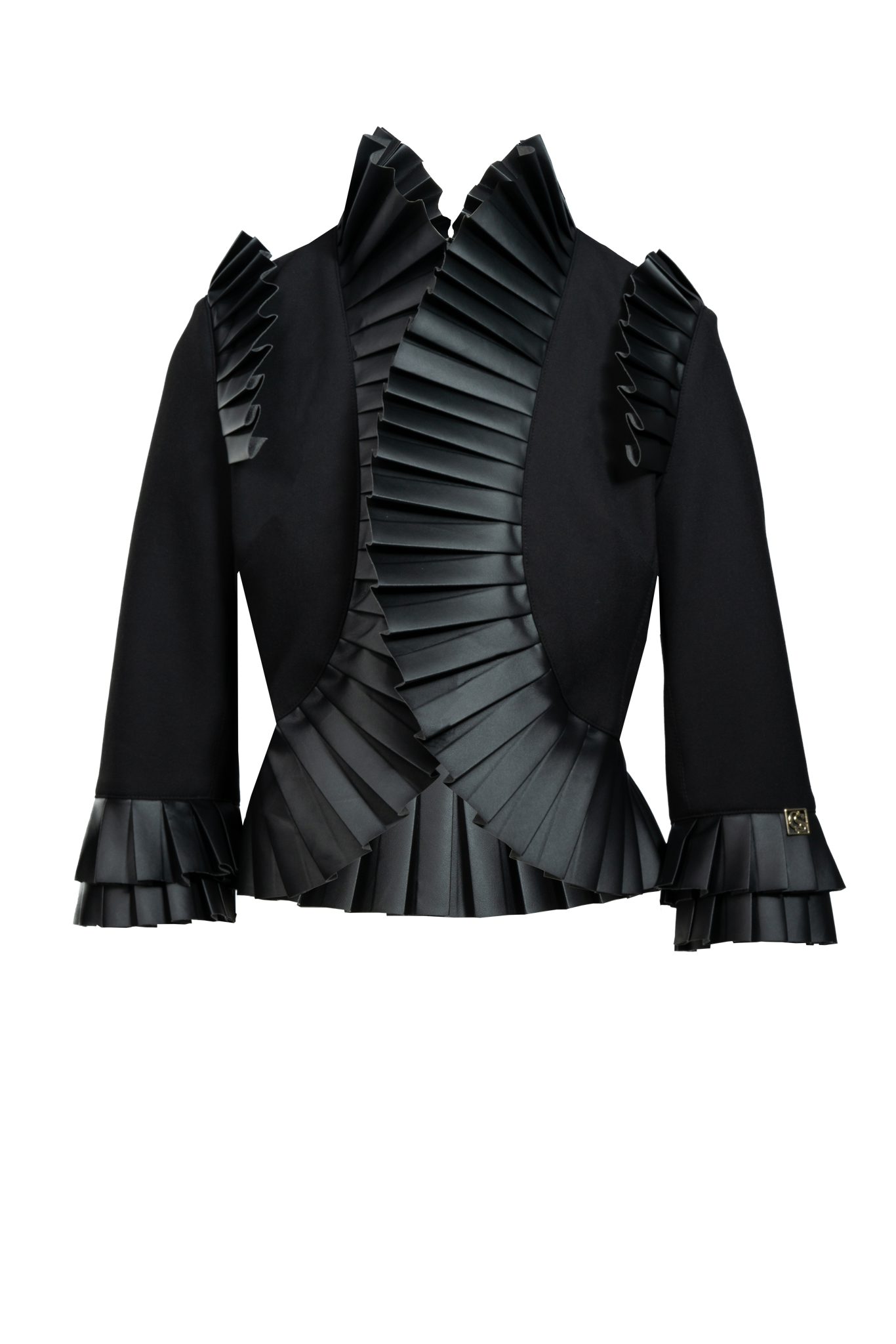 Designer-Anlass-Jacke mit veganen Lederfalten