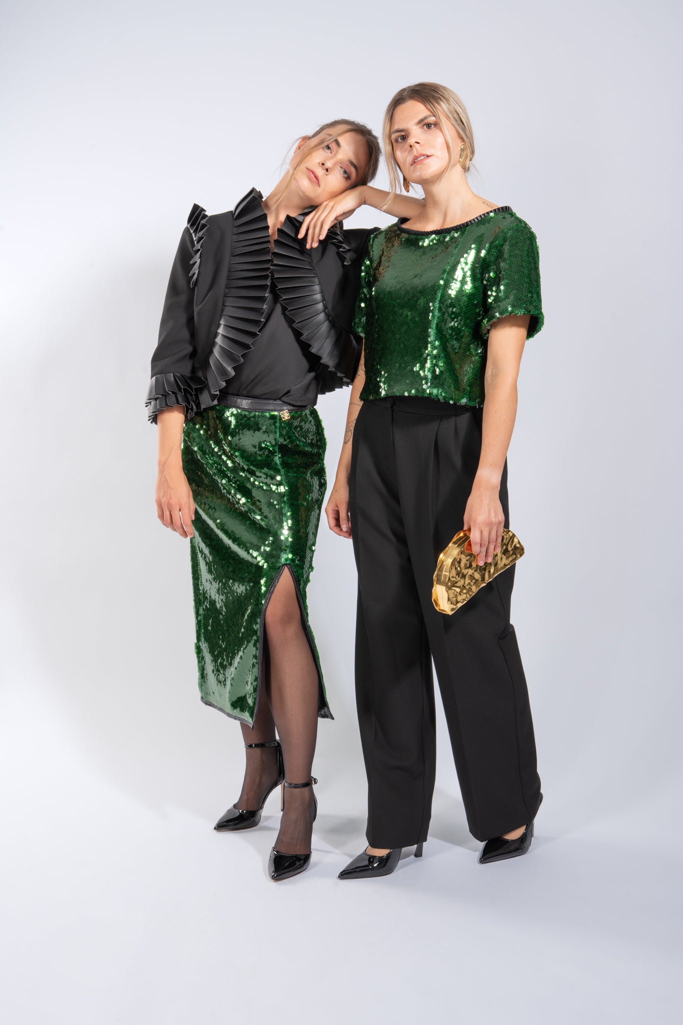 Designer-Anlass-Jacke mit veganen Lederfalten