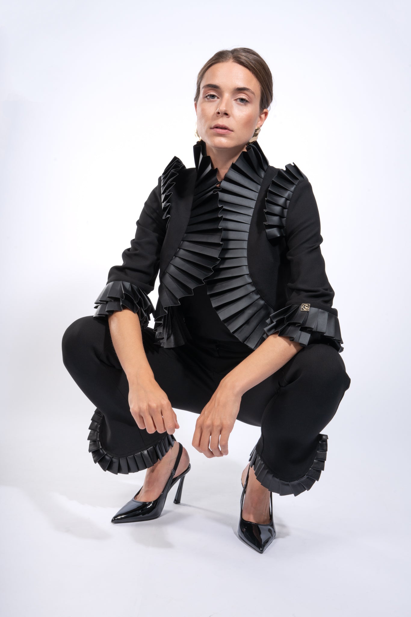 Designer-Anlass-Jacke mit veganen Lederfalten