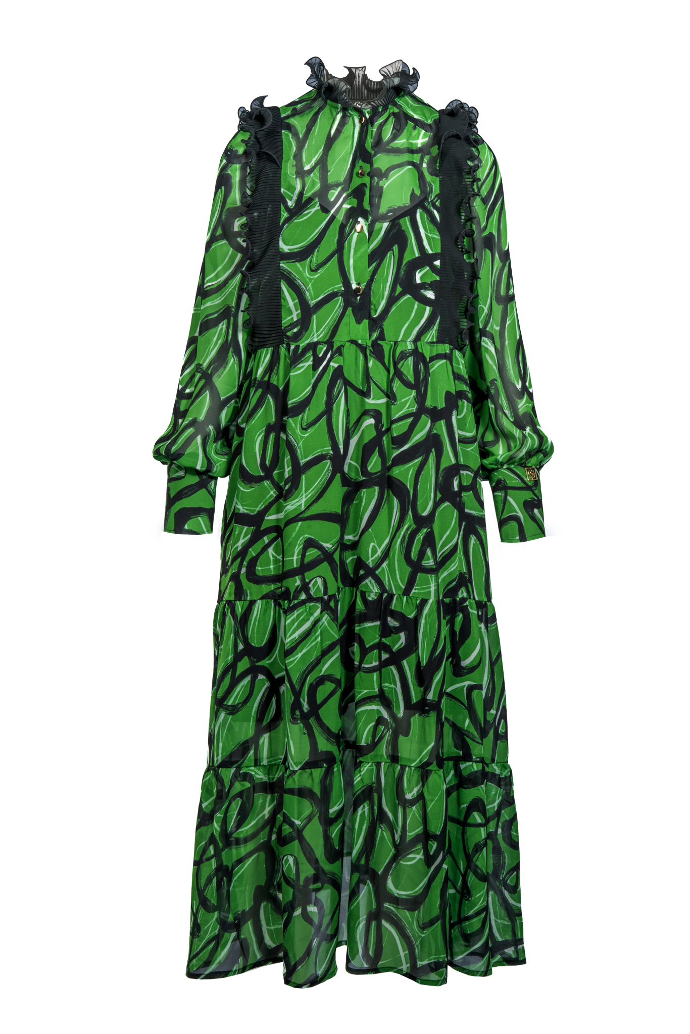 Midikleid aus Chiffon mit Plisseefalten in grafischem Print