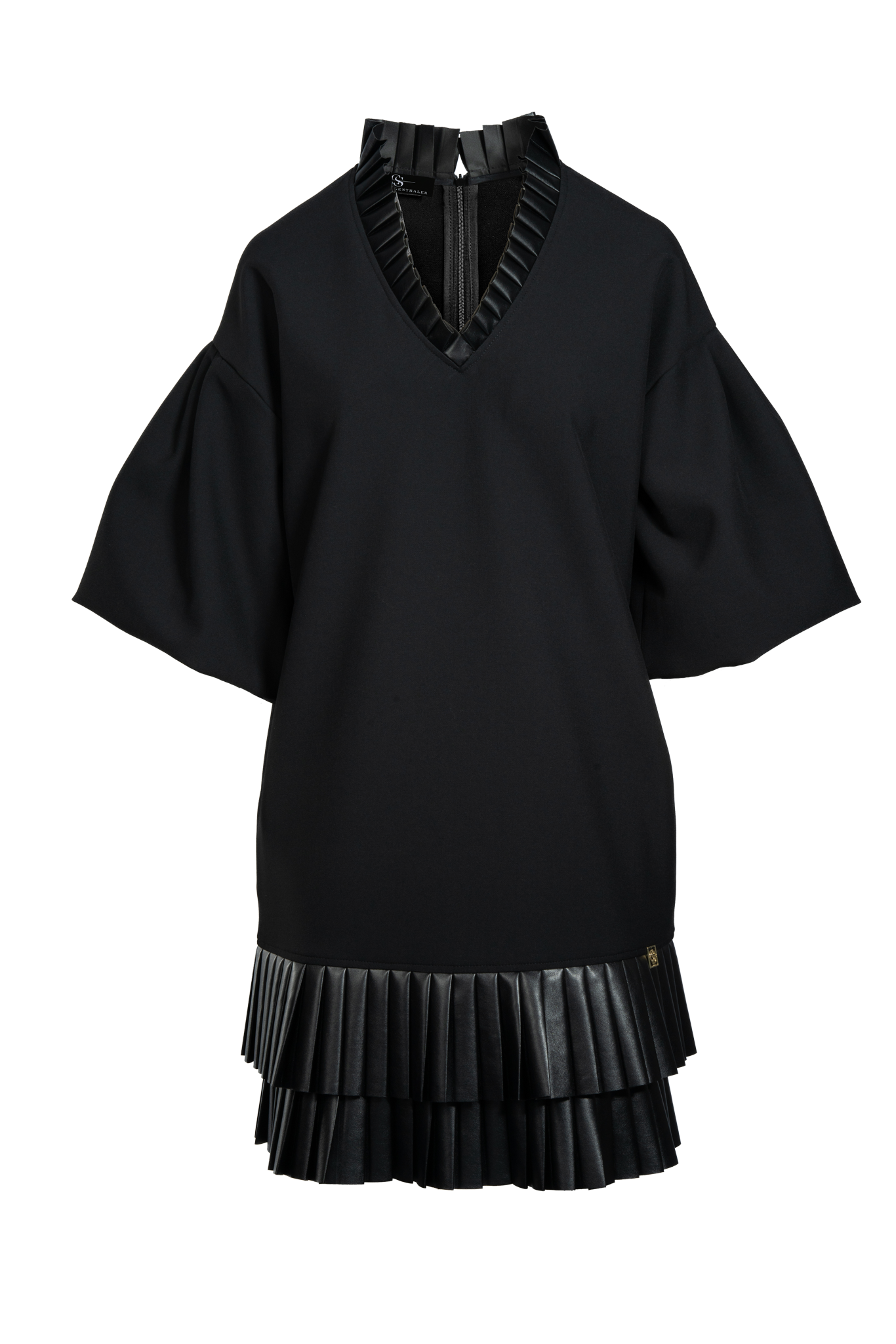 Kurzes Kleid mit veganen Lederfalten